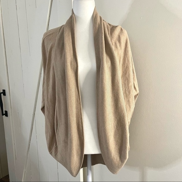 Magaschoni tan open front wool blend cardigan small - Picture 2 of 5